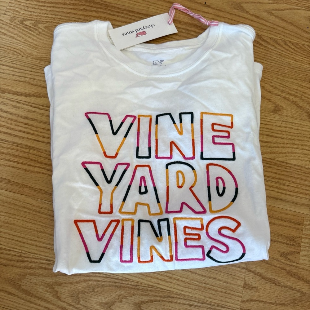 Vineyard Vines White Shirt with Multicolor Lettering